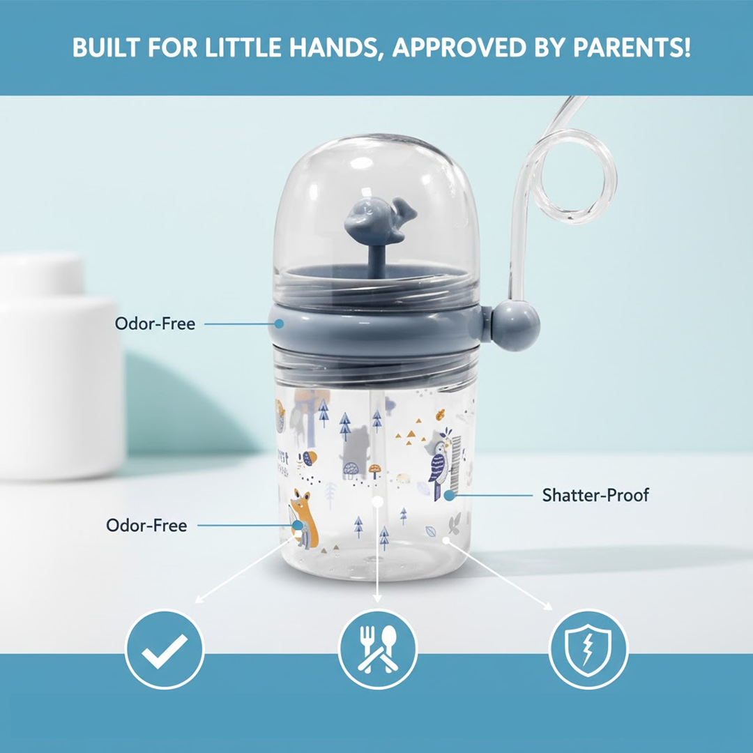 Whale Spray Sippy Cup (1 Pc): Straw, Lid, Spill-Proof, Fun Water Play-Baby-AniGuess-AniGuess