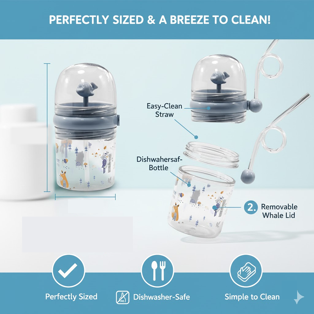 Whale Spray Sippy Cup (1 Pc): Straw, Lid, Spill-Proof, Fun Water Play-Baby-AniGuess-AniGuess