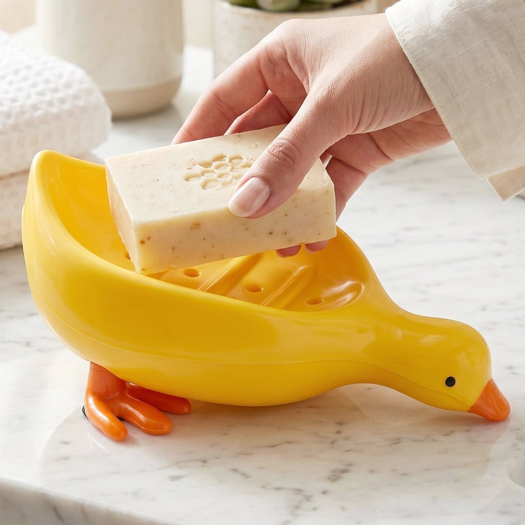 Cute Duck Shape Plastic Soap Holder Box for Bathroom, Kids Soap Dish Tray (1 Pc)