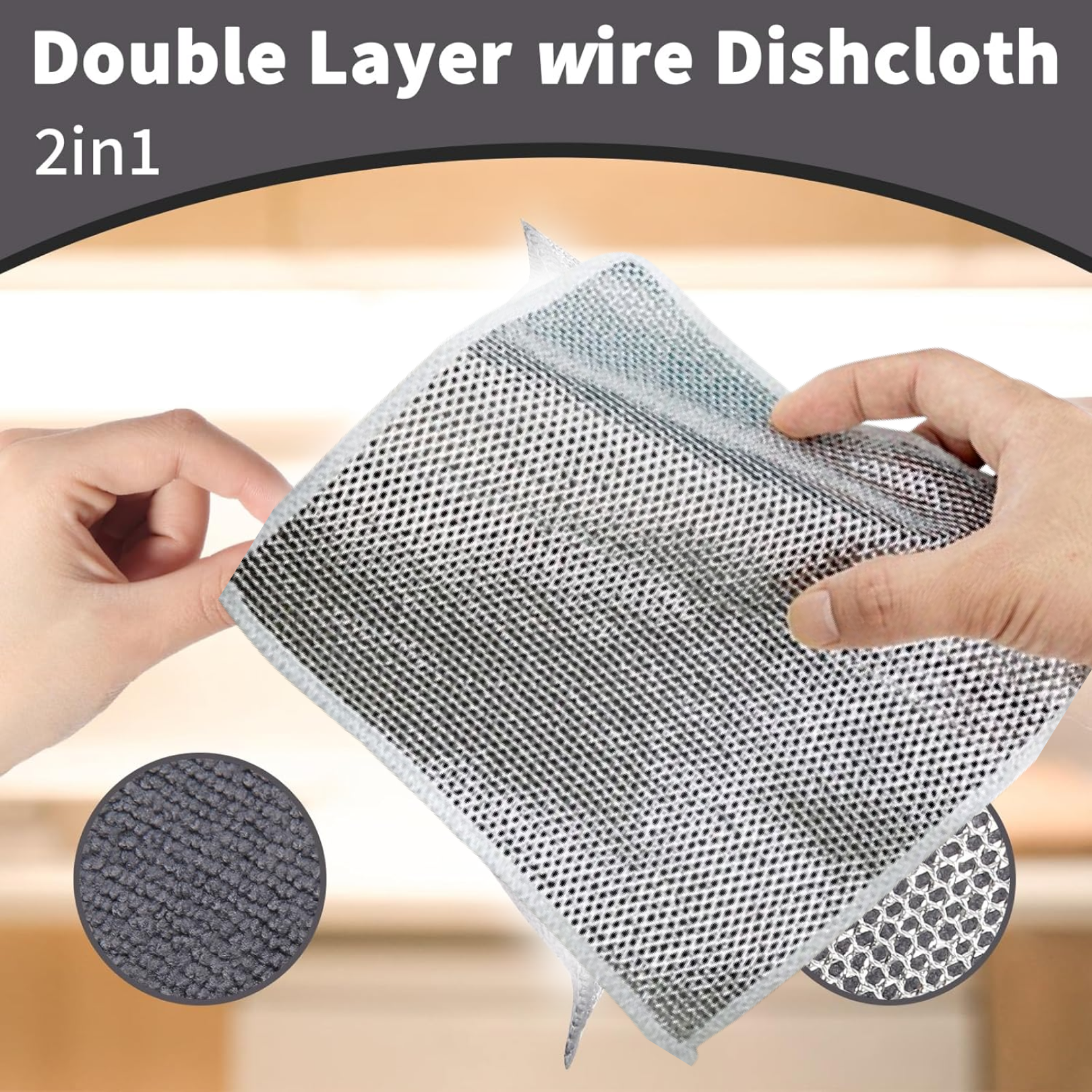 Double-Sided Microfiber Cloth & Stainless Steel Scrubber – (1 Pc, 20x20 cm)-Industrial & Scientific-AniGuess-AniGuess