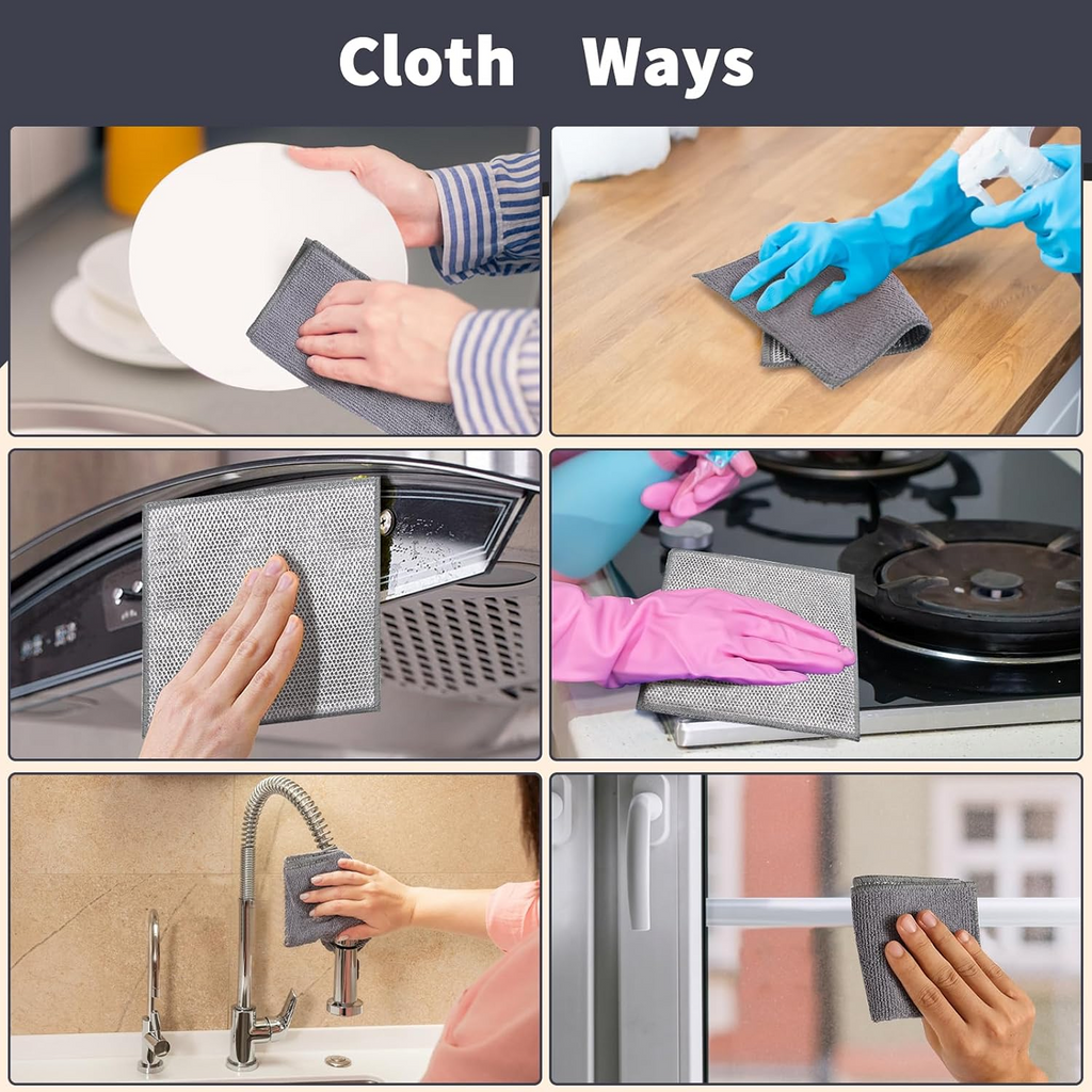 Double-Sided Microfiber Cloth & Stainless Steel Scrubber – (1 Pc, 20x20 cm)-Industrial & Scientific-AniGuess-AniGuess