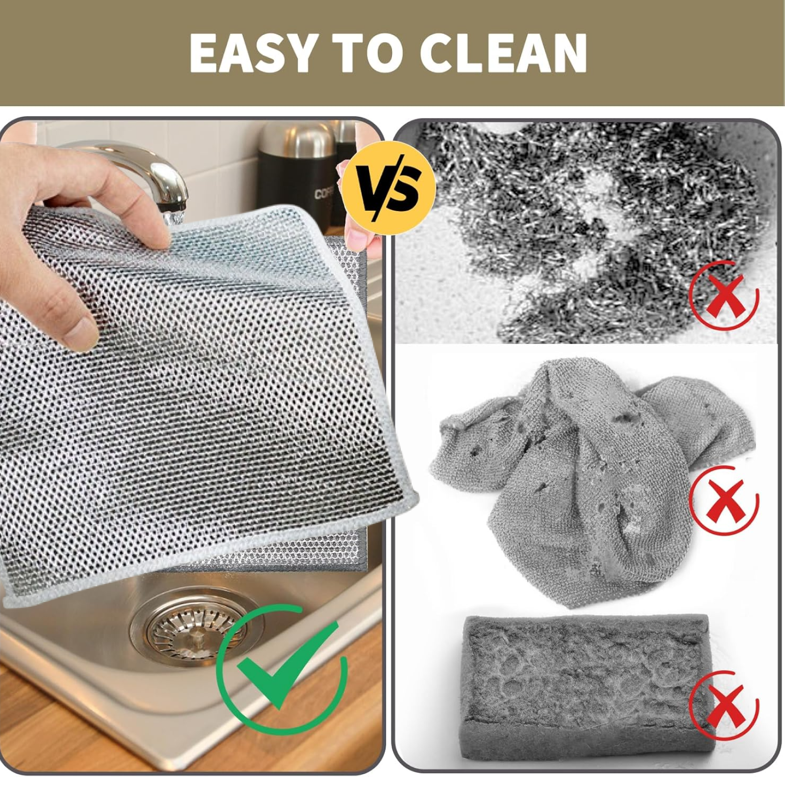 Double-Sided Microfiber Cloth & Stainless Steel Scrubber – (1 Pc, 20x20 cm)-Industrial & Scientific-AniGuess-AniGuess