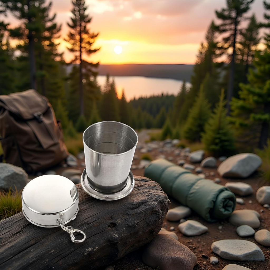 2 in 1 Camping Folding Cup with Keychain (1 Pc)-Home & Kitchen-AniGuess-AniGuess