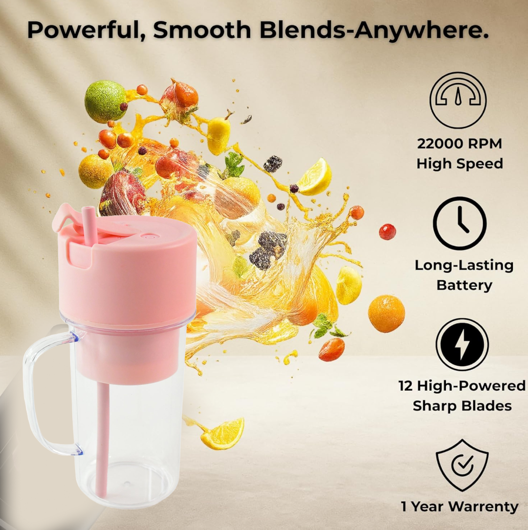 Portable Crusher Juicer With Handle & Straw, USB Rechargeable Multi Blades (420 ML)-Home & Kitchen-AniGuess-AniGuess
