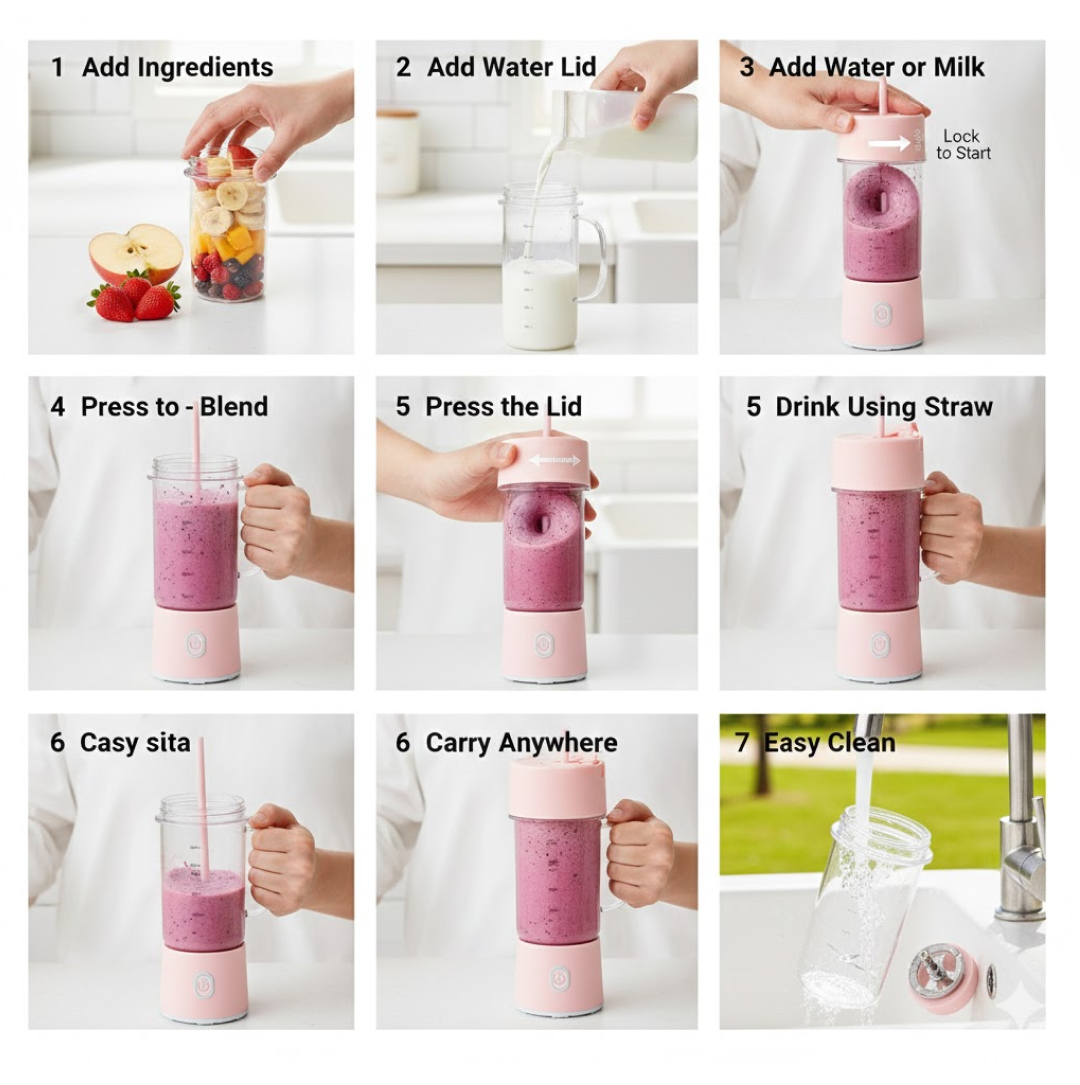 Portable Crusher Juicer With Handle & Straw, USB Rechargeable Multi Blades (420 ML)-Home & Kitchen-AniGuess-AniGuess