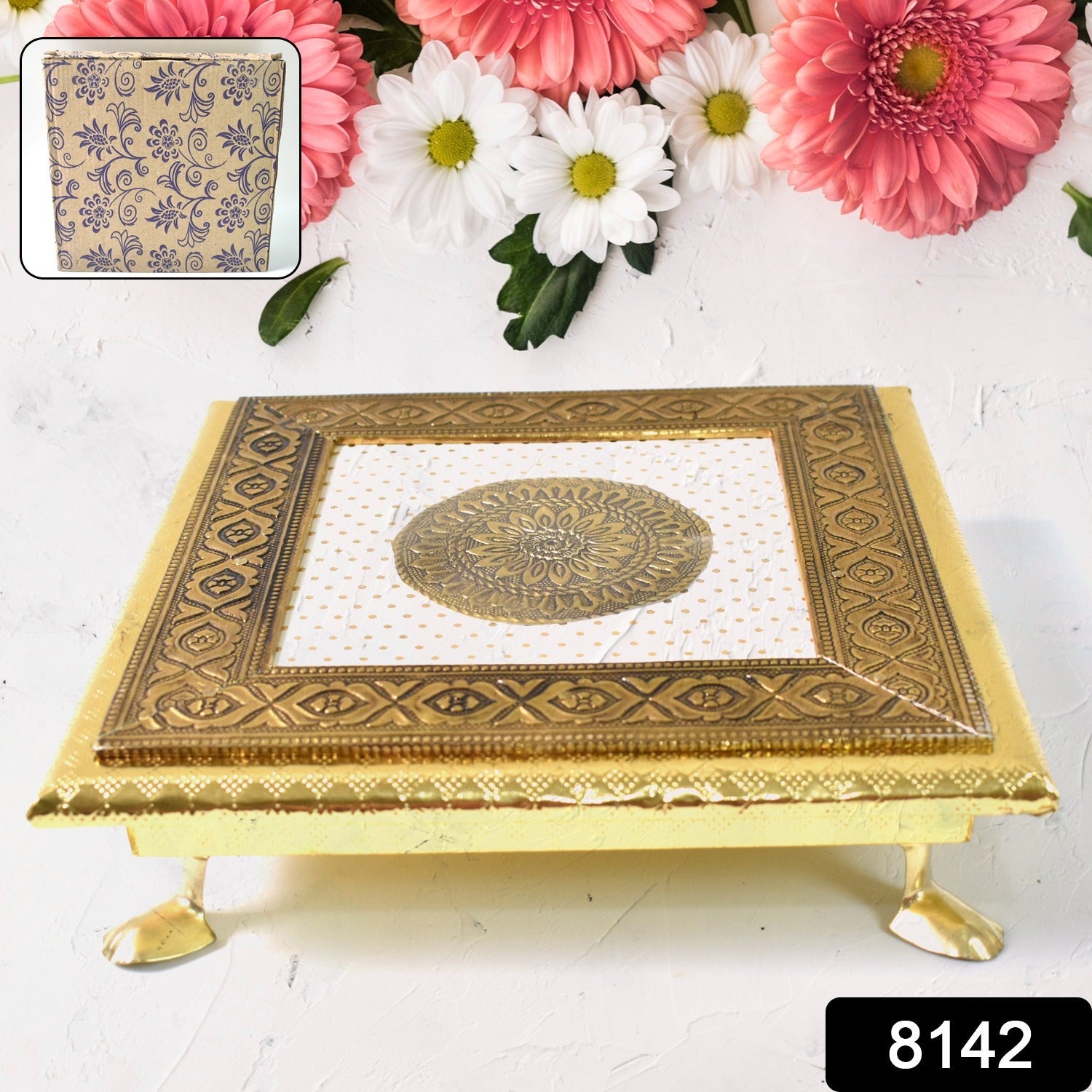 Golden - Square Pooja Chowki Patla / Bajot (20×20 CM / 1 Pc)-Home Improvement-AniGuess-AniGuess