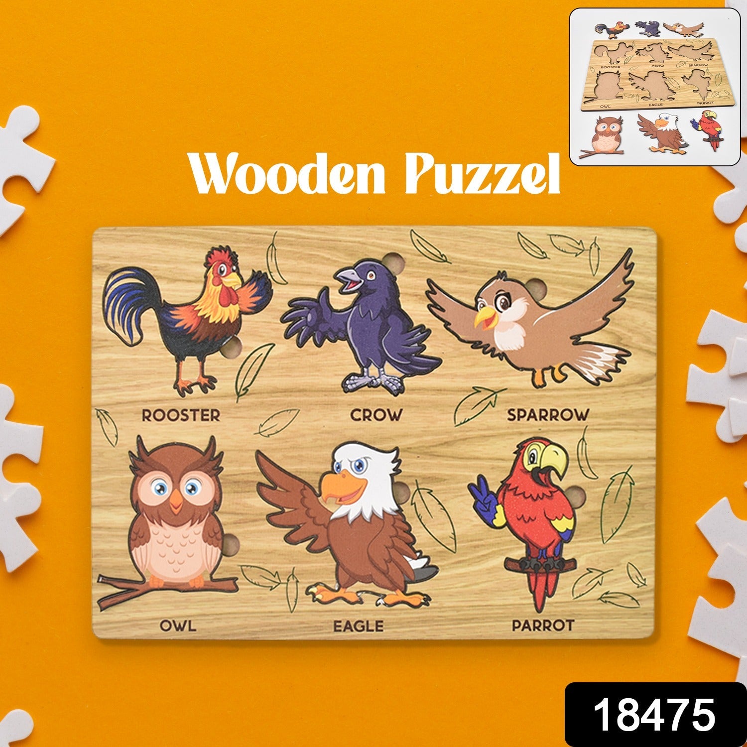 Wooden Bird Puzzle Learning Educational Board (1 Set / 28×20 Cm)-Toys & Games-AniGuess-AniGuess
