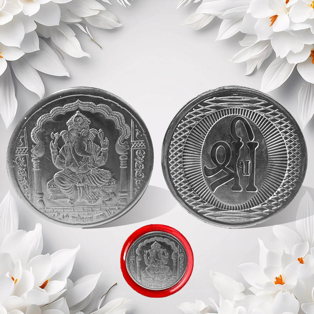 Ganesh Ji, Silver color Coin for Gift (1 Pc / Silver)-Gift Cards-AniGuess-AniGuess