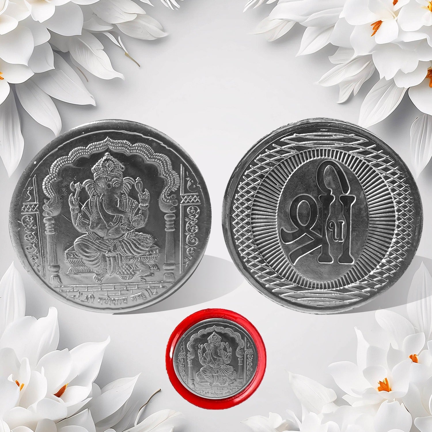 Ganesh Ji, Silver color Coin for Gift (1 Pc / Silver)-Gift Cards-AniGuess-AniGuess