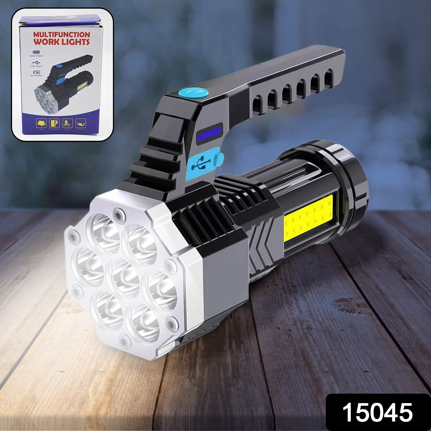 Portable COB 7LED USB Rechargeable Flashlight / Torch with Side Light (1 Pc)-Garden & Outdoors-AniGuess-AniGuess