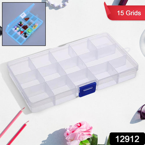 15-Grid Clear Plastic Jewelry Organizer Box with Dividers (1 Pc)-Home Improvement-AniGuess-AniGuess