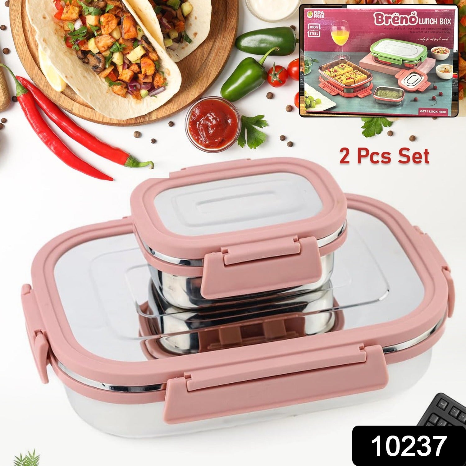 Stainless Steel Leak Proof Air Tight Lunch Boxes (900ML+200ML Approx / 2 Pc Set)-Home & Kitchen-AniGuess-AniGuess
