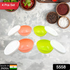 Multipurpose Small Round Plastic Bowl / Katori With Lid,  Chutney Bowl (4 Pcs Set)