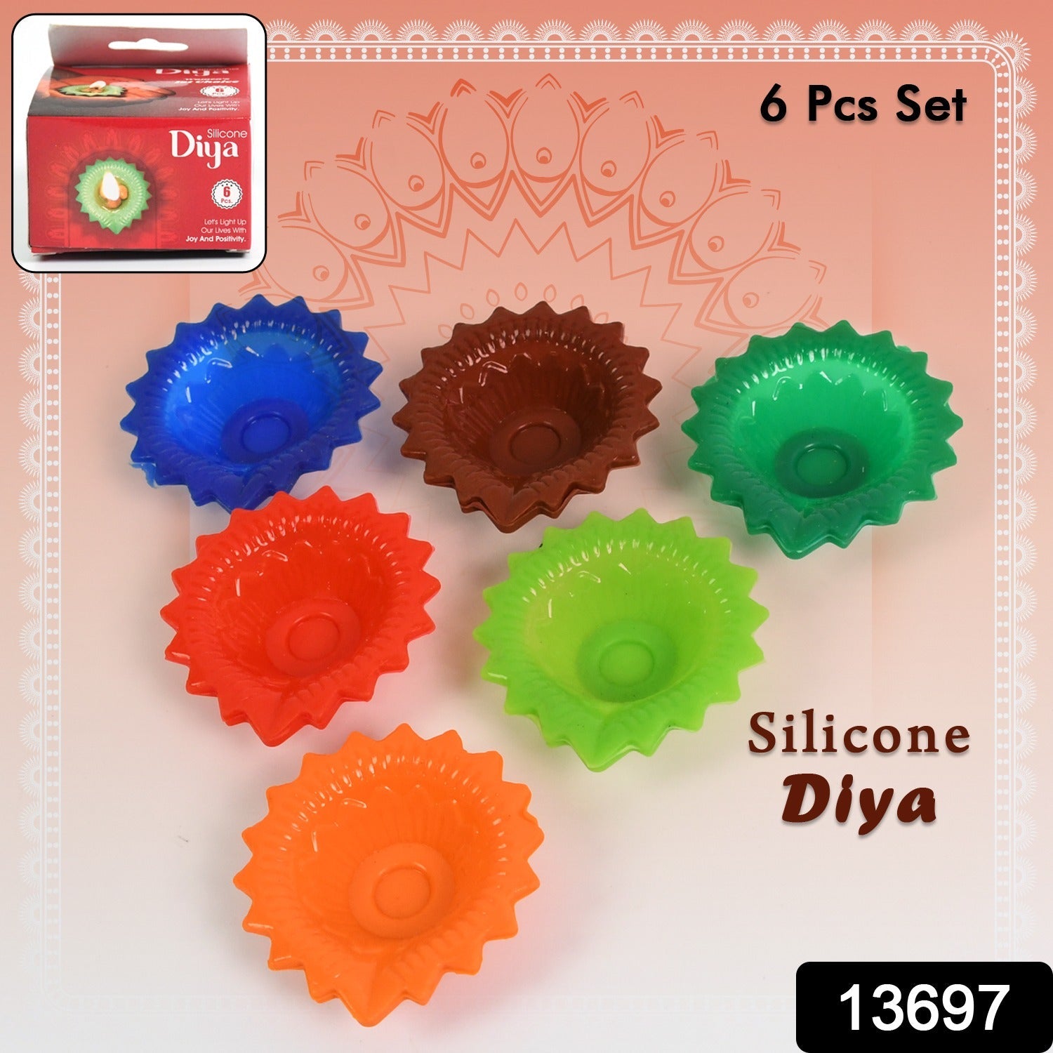 Silicone Diya for Diwali Attractive Design Colourful Diya Combo, Diwali (6 Pcs Set)-Home Improvement-AniGuess-AniGuess