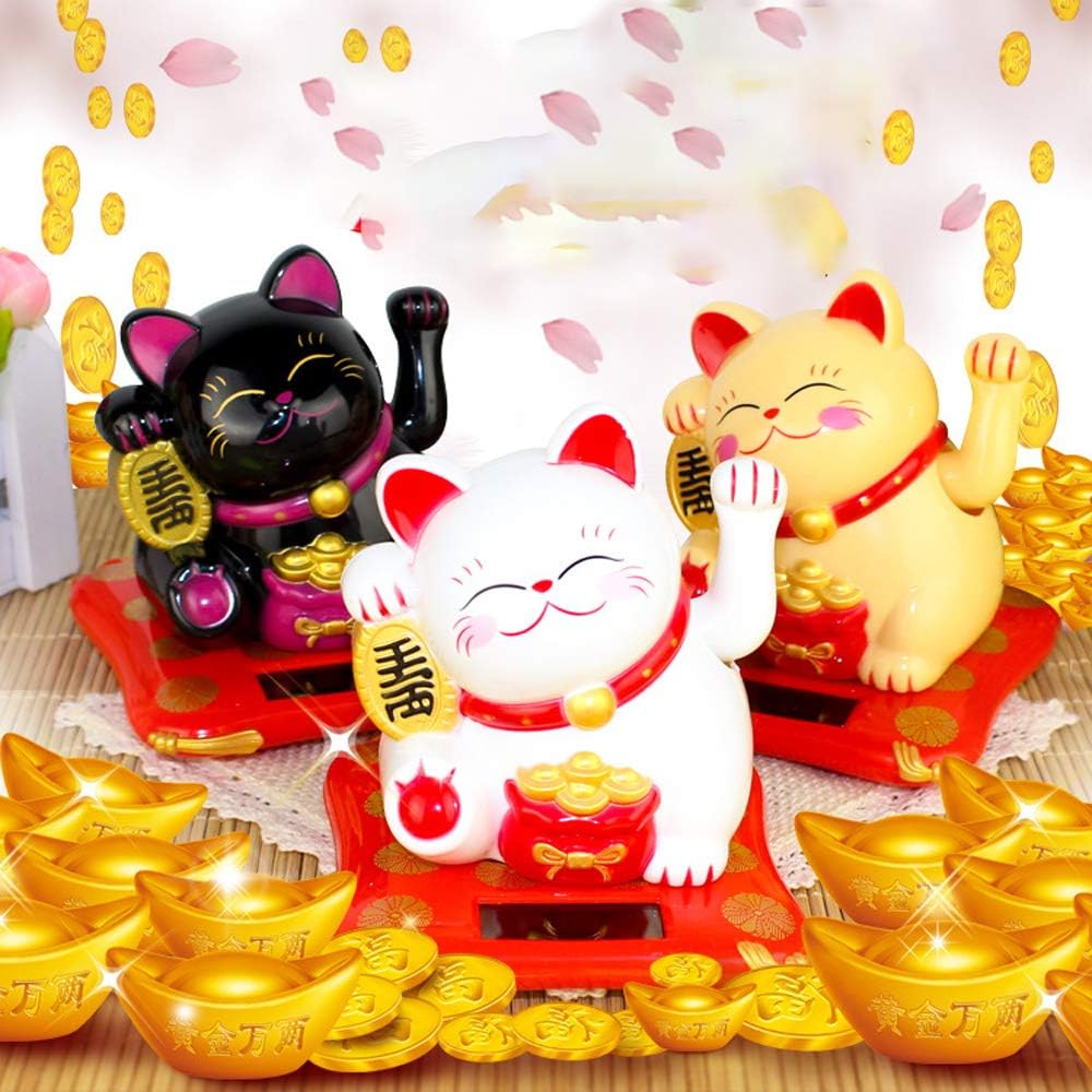 Solar Powered Happy Cat Beautiful with Arm Waves Wealth Cat (1 Pc / Mix Color)-Home Improvement-AniGuess-AniGuess