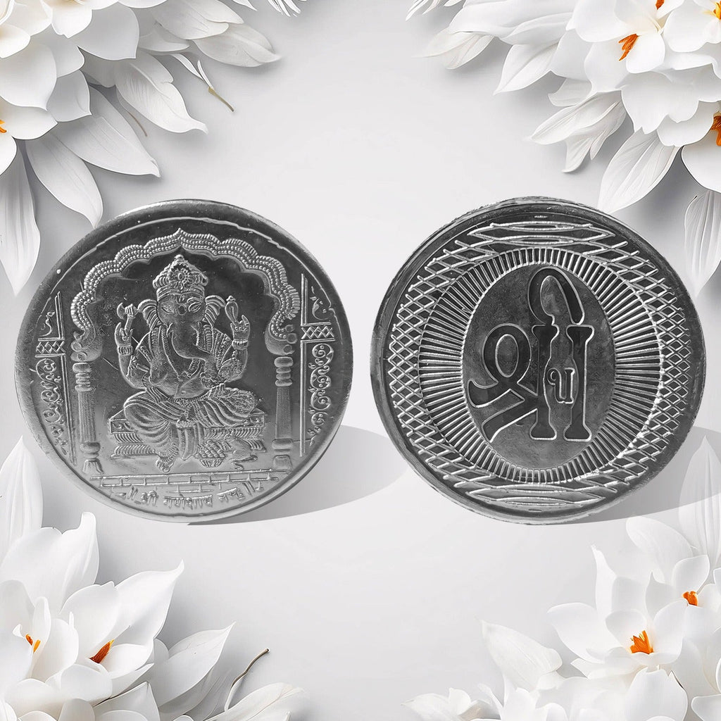 Ganesh Ji, Silver color Coin for Gift (1 Pc / Silver)-Gift Cards-AniGuess-AniGuess