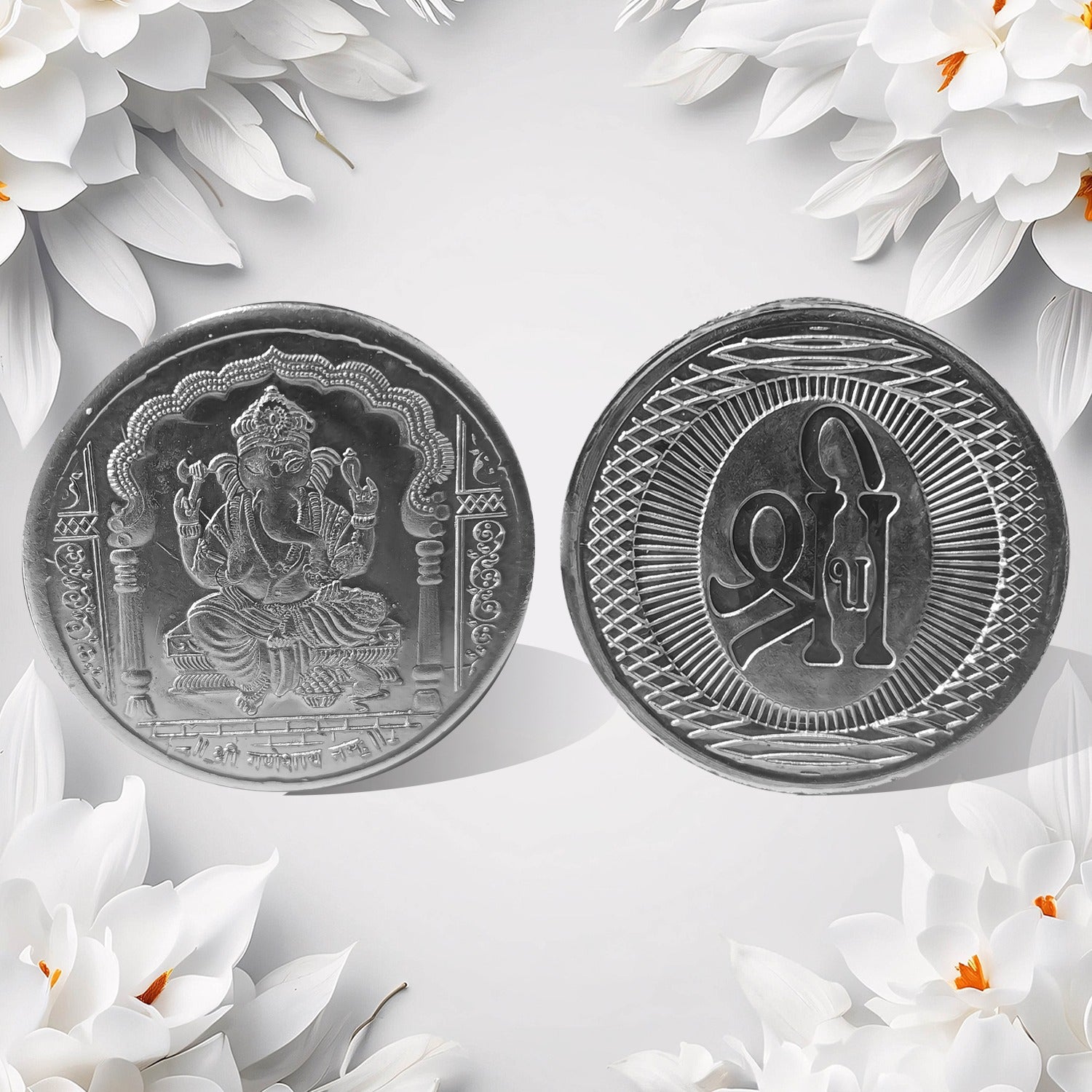 Ganesh Ji, Silver color Coin for Gift (1 Pc / Silver)-Gift Cards-AniGuess-AniGuess