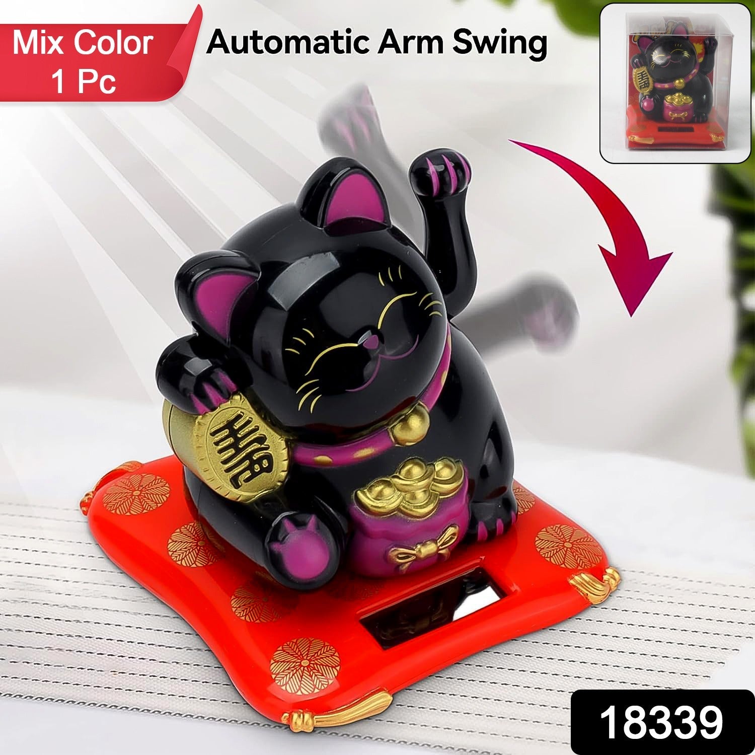 Solar Powered Happy Cat Beautiful with Arm Waves Wealth Cat (1 Pc / Mix Color)-Home Improvement-AniGuess-AniGuess