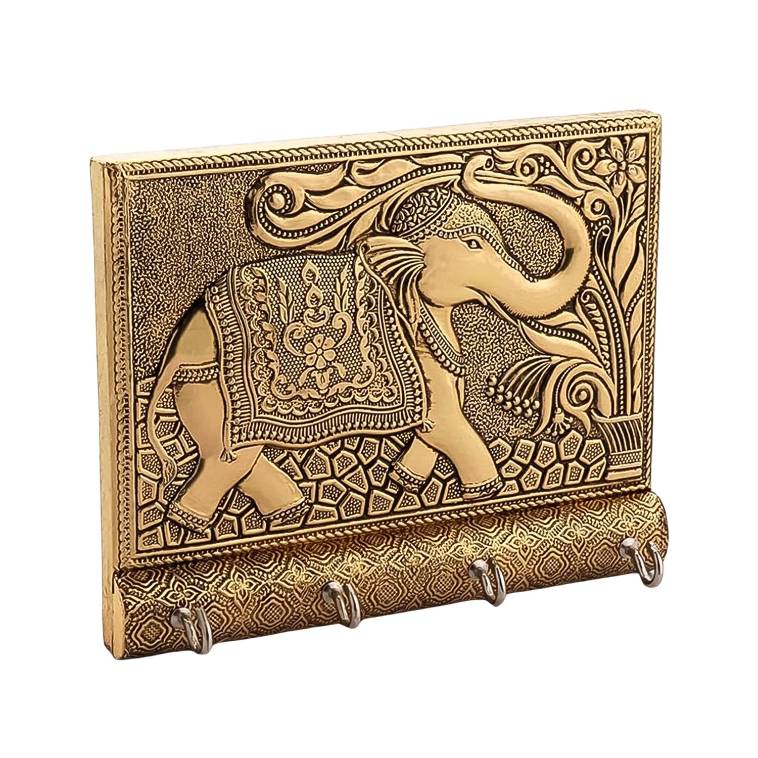 Wooden Key Holder for Home Decor Stylish Metal Gold Antique Elephant Design (1 Pc)-Home Improvement-AniGuess-AniGuess