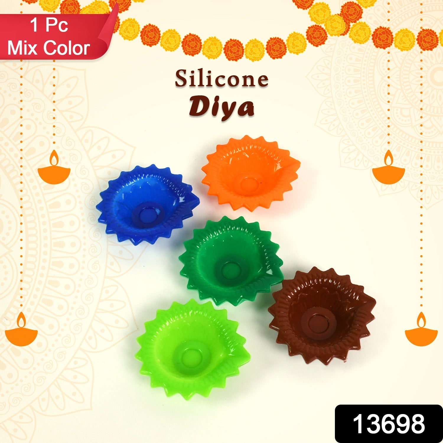 Silicone Diya Diwali Attractive Design Colourful Diya Combo, (Mix Design /1 Pc)-Home Improvement-AniGuess-AniGuess