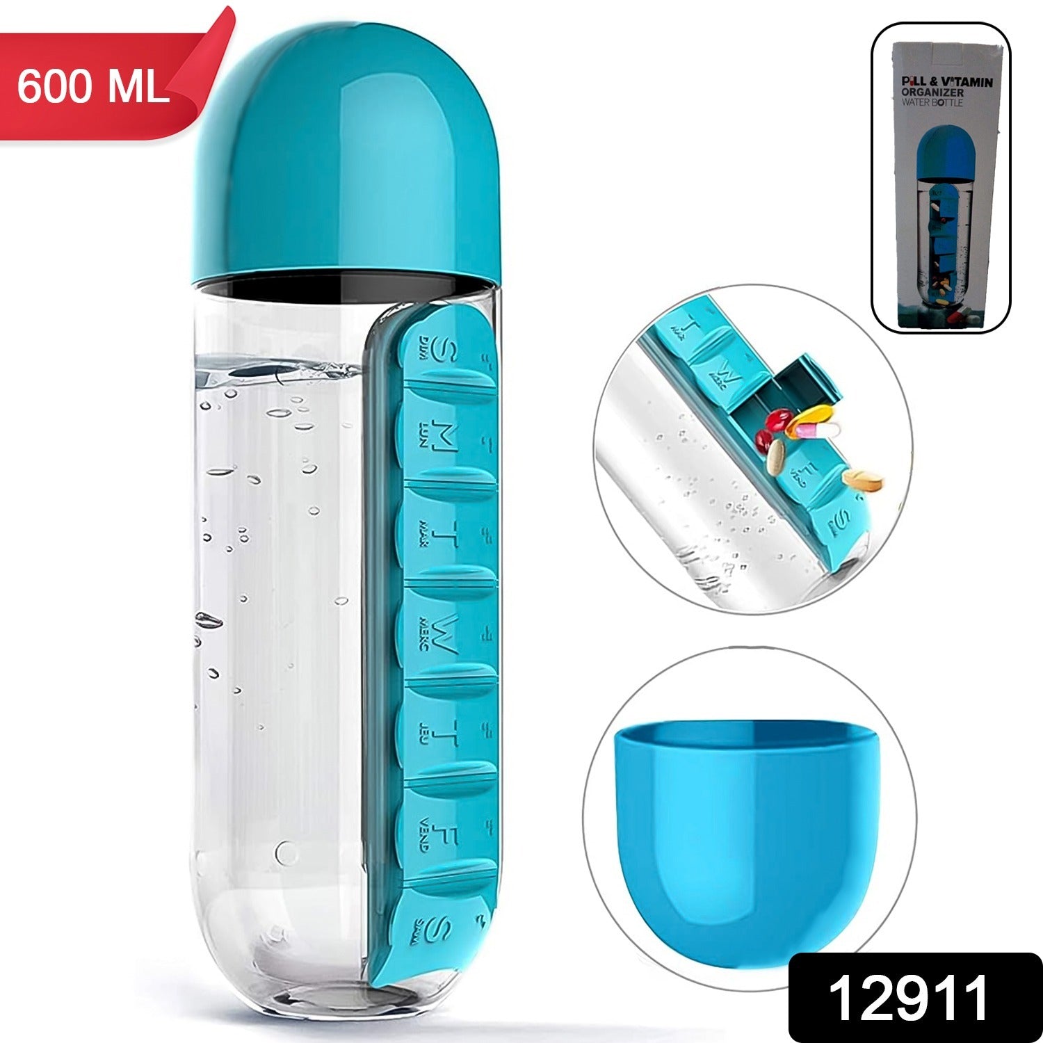 Multi-Use Pill & Water Bottle for Travel (600 Ml, Mix Color)-Health & Personal Care-AniGuess-AniGuess