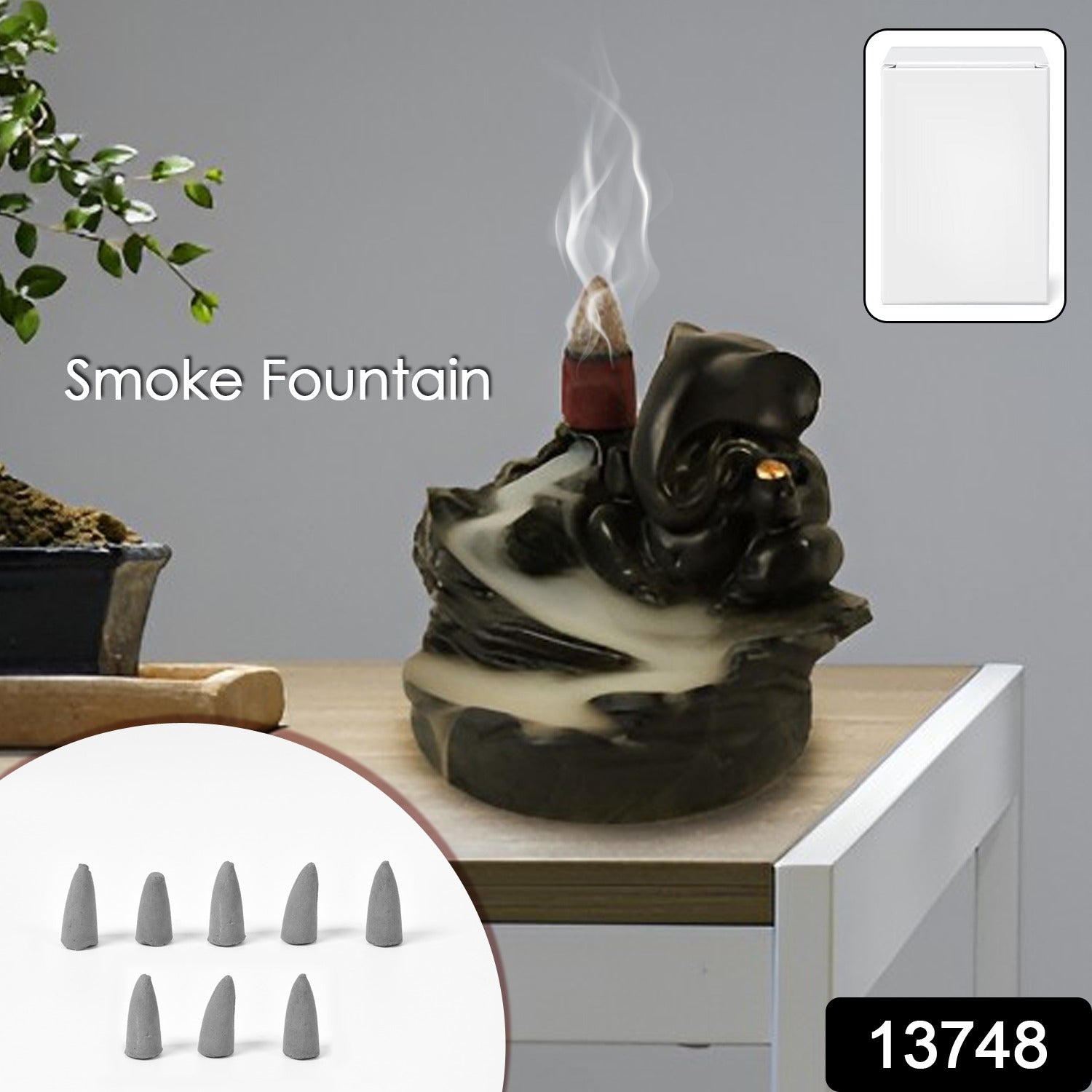 Smoke Fountain Ganesha Idol Decoration Items 8 Pc Backflow Incense Cones (1 pc)-Home Improvement-AniGuess-AniGuess