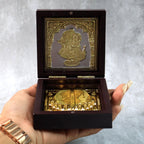 Golden Charan Paduka in Wooden Box – Spiritual Gift & Pooja Accessory