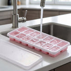Multipurpose Plastic Ice Cube Tray With Lid (Pack of 2, 14 Grid Each)