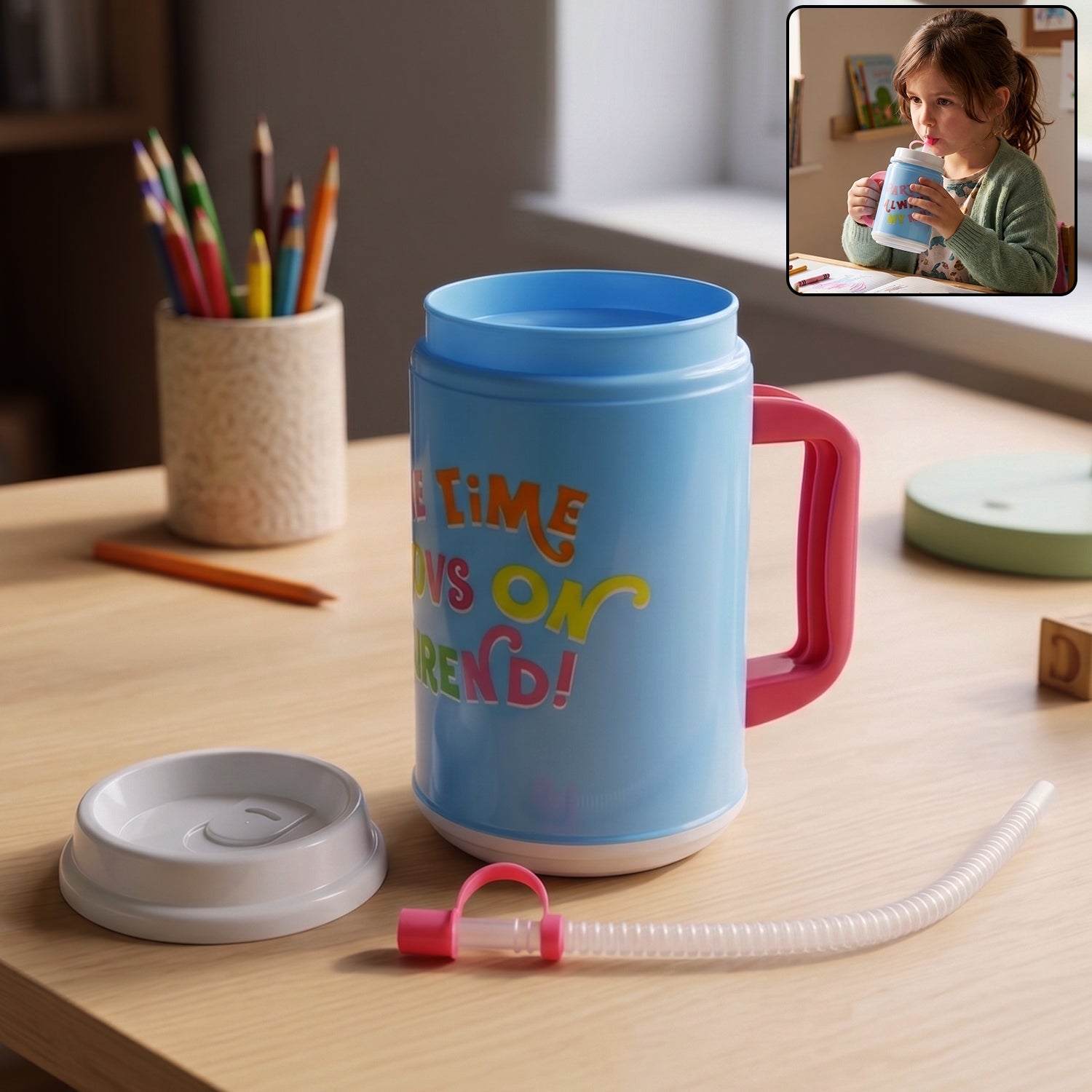 Big Plastic Insulated Mug With Straw (1 Pc, 709 ML)-Home & Kitchen-AniGuess-AniGuess