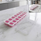 Multipurpose Plastic Ice Cube Tray With Lid (1 Pc, 14 Gride / Pink)