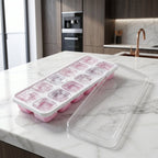Multipurpose Plastic Ice Cube Tray With Lid (1 Pc, 14 Gride / Pink)