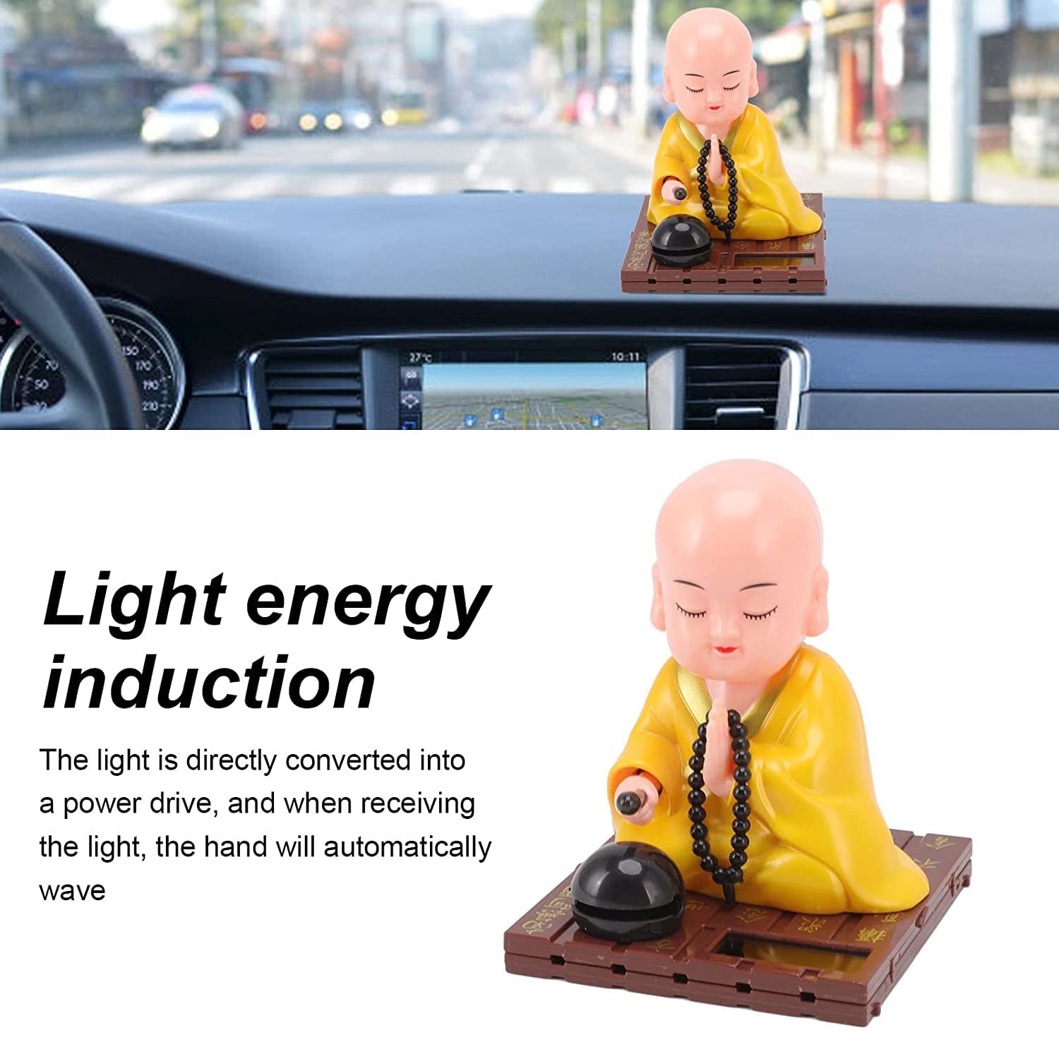 Yellow Solar Powered Sitting Buddha Statue (1 Pc / Medium)