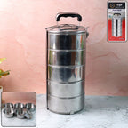 5 Compartment Lunch Box (Stainless Steel): Round Tiffin, Leakproof (16x5")