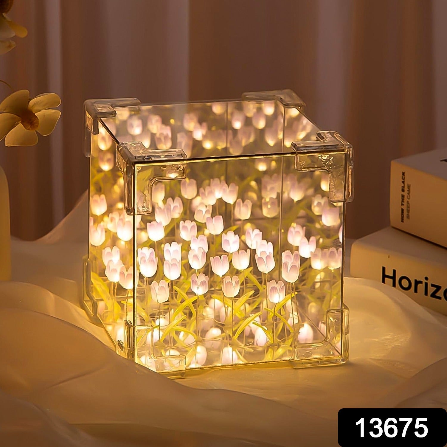 Cube Tulip Night Lamp | Led Decorative Nights Lamp (Multicolor & Design / 1 Set)-Home Improvement-AniGuess-AniGuess