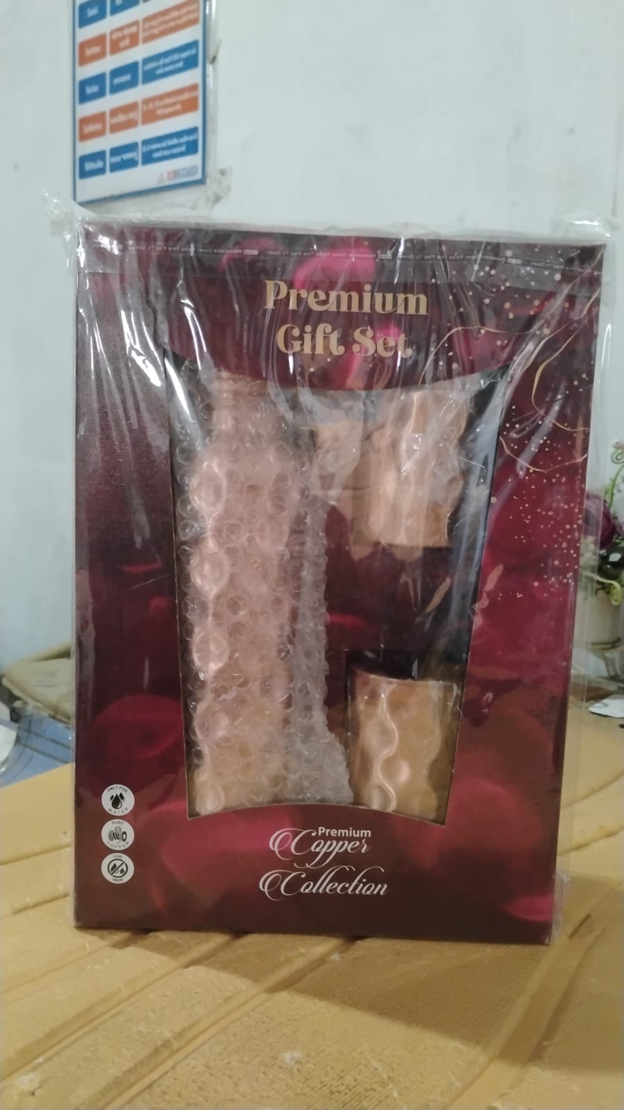 Diamond Cut Copper Water Bottle 2 Glasses with Gift Box (3 Pcs Set)-Home & Kitchen-AniGuess-AniGuess