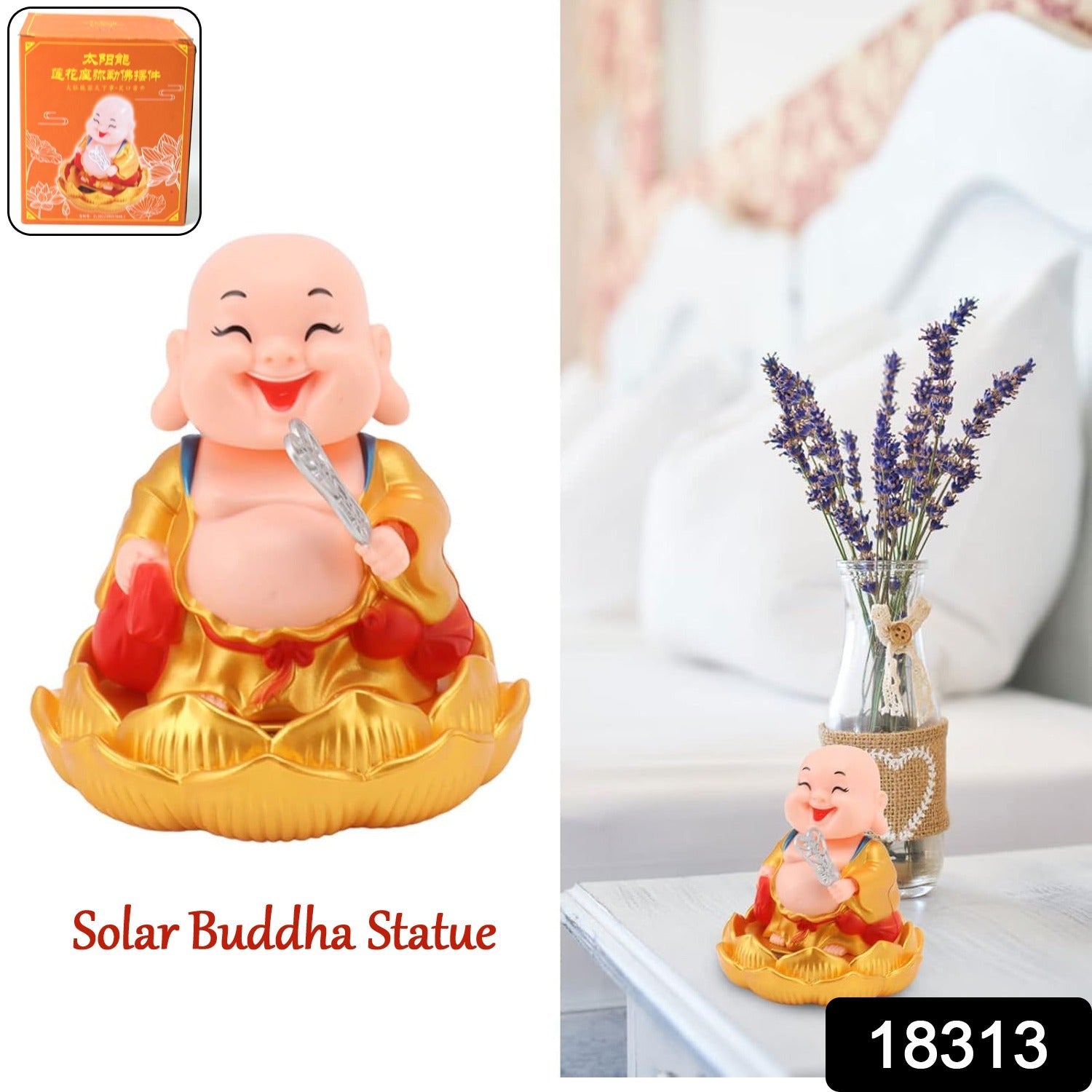 Solar Power Moving Buddha Car Ornament (1 Pc)-Home Improvement-AniGuess-AniGuess