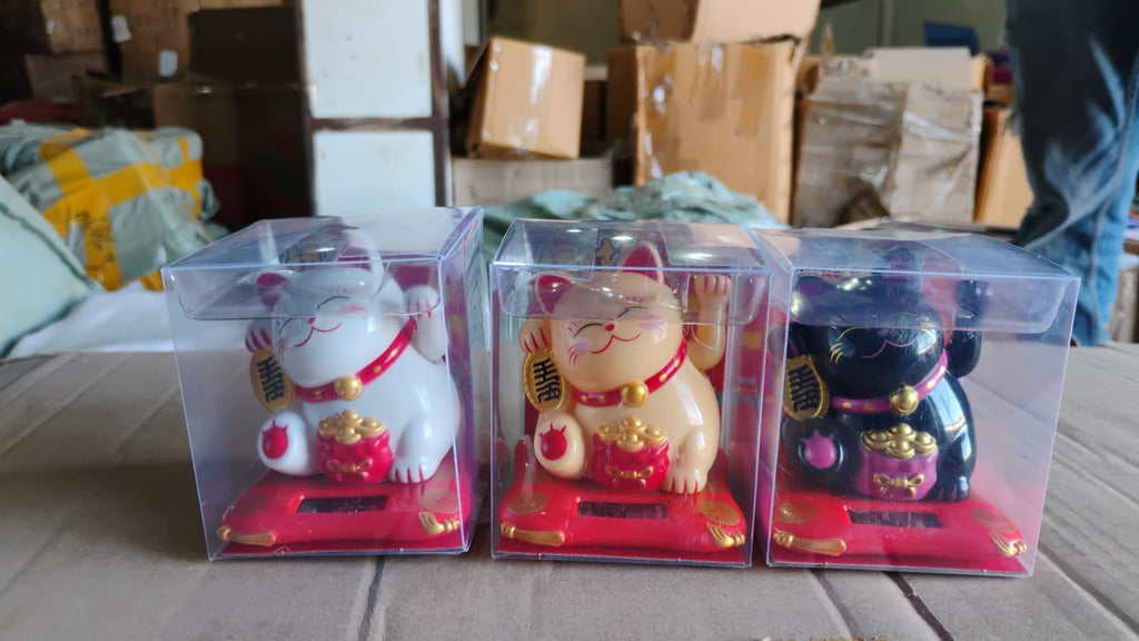Solar Powered Happy Cat Beautiful with Arm Waves Wealth Cat (1 Pc / Mix Color)-Home Improvement-AniGuess-AniGuess