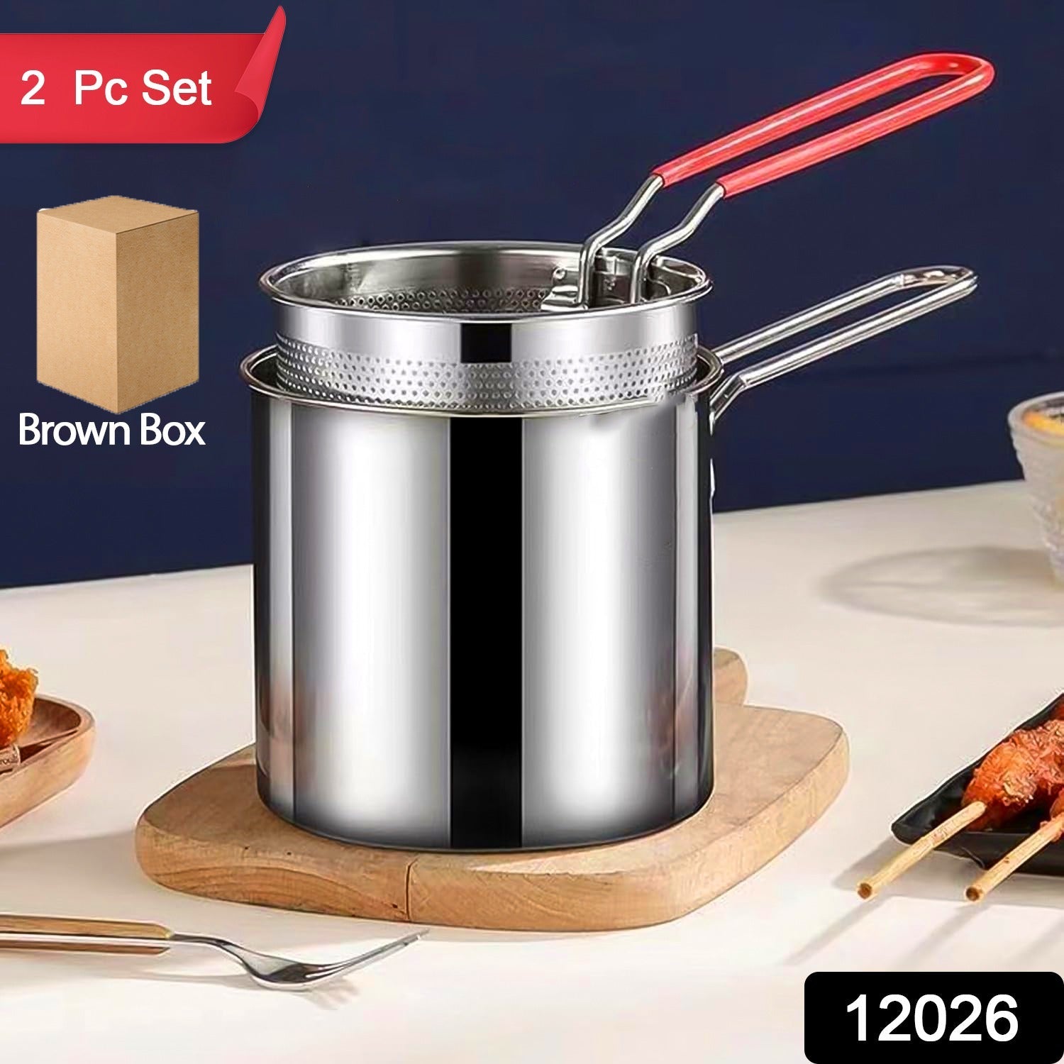 Small Deep Frying Pot With Strainer Basket (2 Pc Set / 1200 ML))-Home & Kitchen-AniGuess-AniGuess