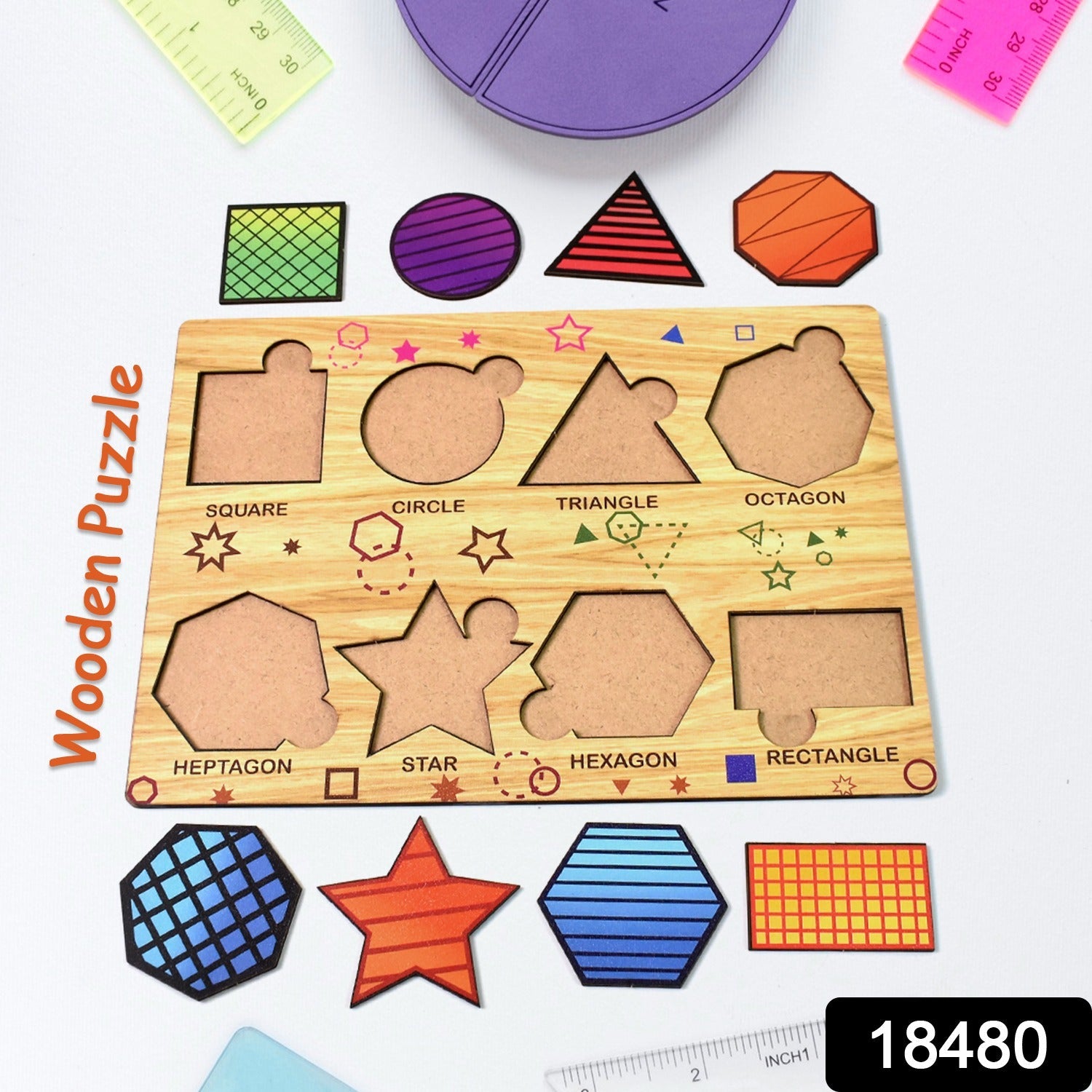 Wooden Triangles Puzzle Learning Educational Board (1 Set / 28×20 Cm)-Toys & Games-AniGuess-AniGuess