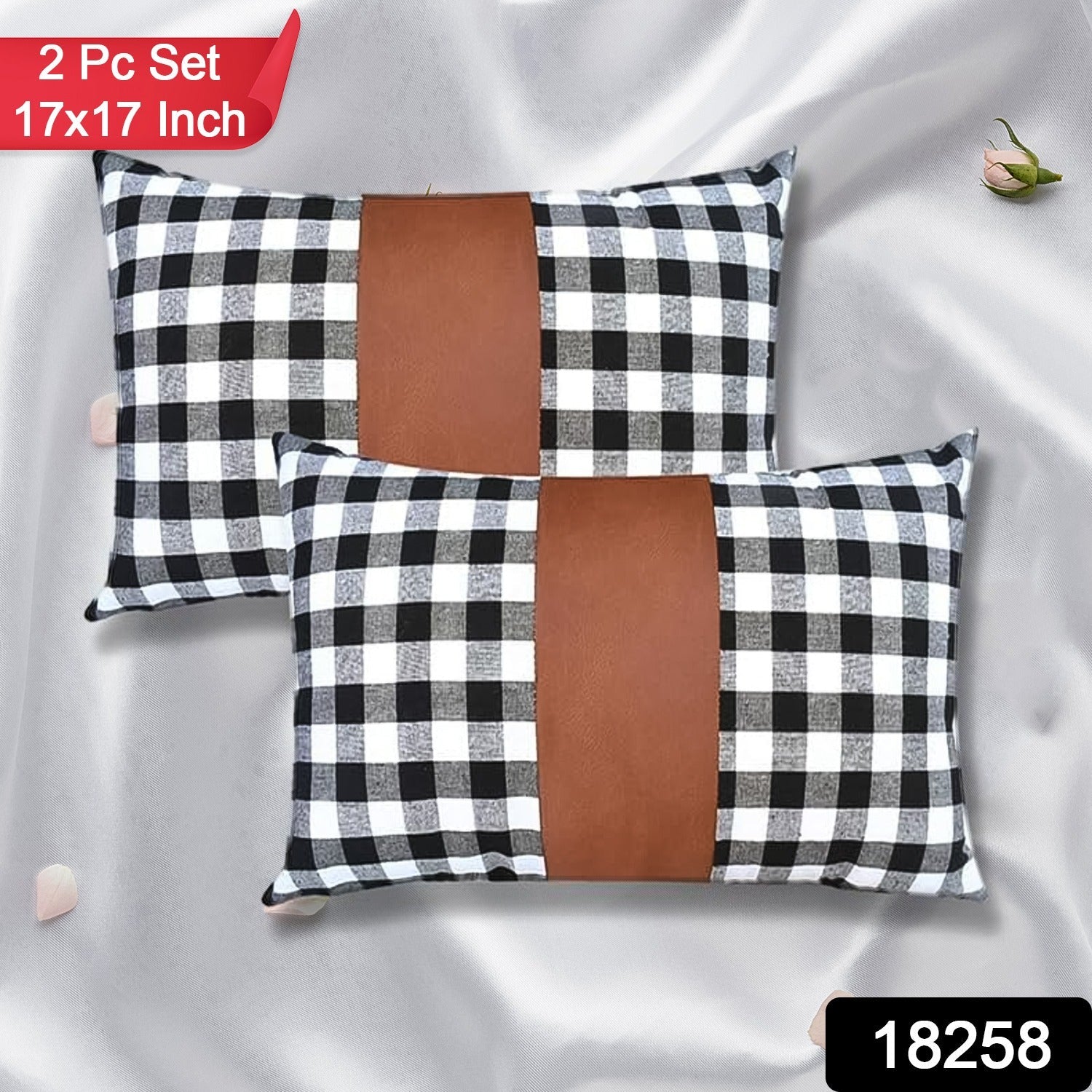 Pillow Covers, Leather & Cotton Cushion Covers (17 × 17 Inch / 1 Pair / 2 Pc)-Home Improvement-AniGuess-AniGuess