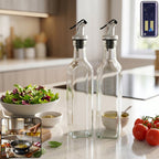 Glass Oil Dispenser Bottle 2 Pc Set Transparent Square Kitchen Main