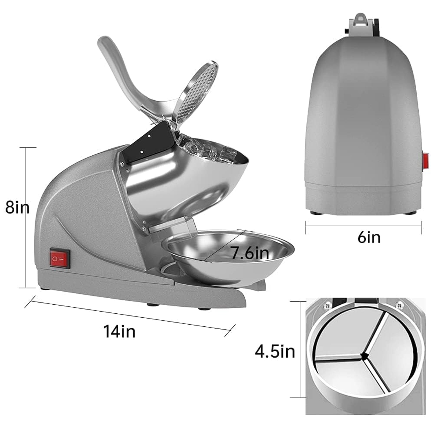Electric Ice Crushing Machine with Stainless Steel Bowl 1 Set