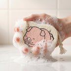 Cartoon Printed Bath Scrubber Sponge with Hanging Rope (1 Pc)