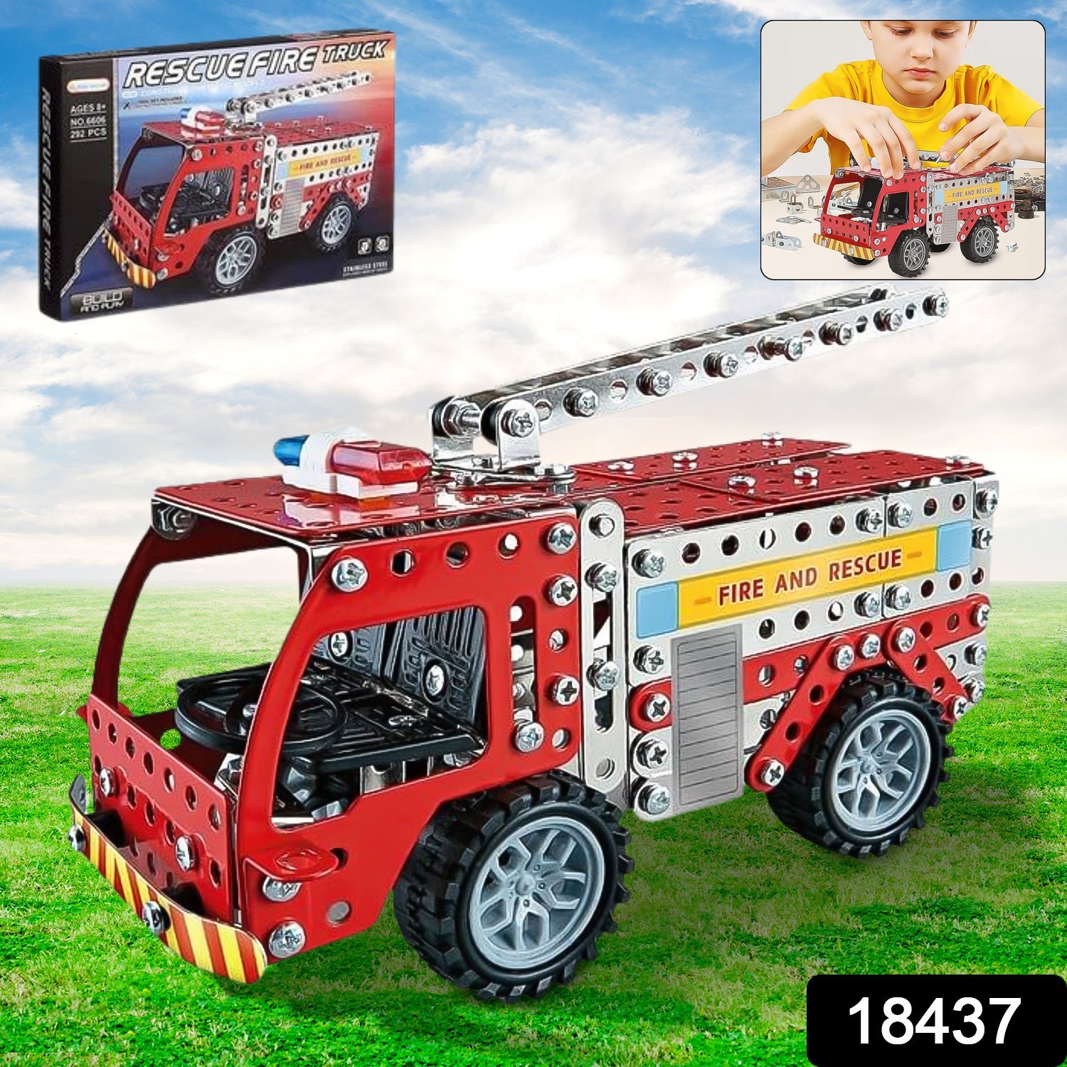 Metal DIY Fire Truck Building Blocks Kids (Fire Truck / 292pcs of truck tool / 1 Set)-Toys & Games-AniGuess-AniGuess