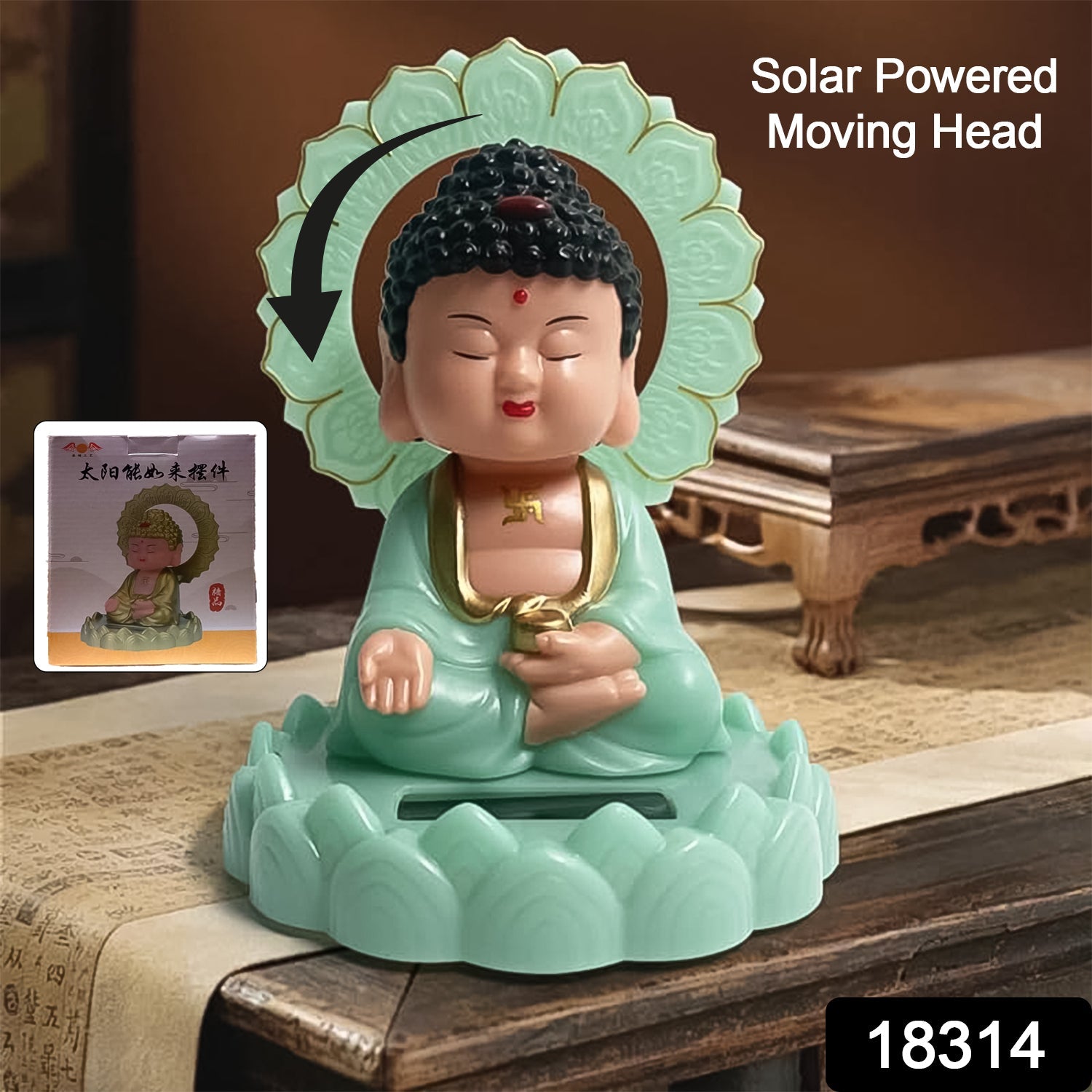 Plastic Solar Powered Moving Head Sitting Action Buddha Statue (1 Pc / Mix Color)-Home Improvement-AniGuess-AniGuess