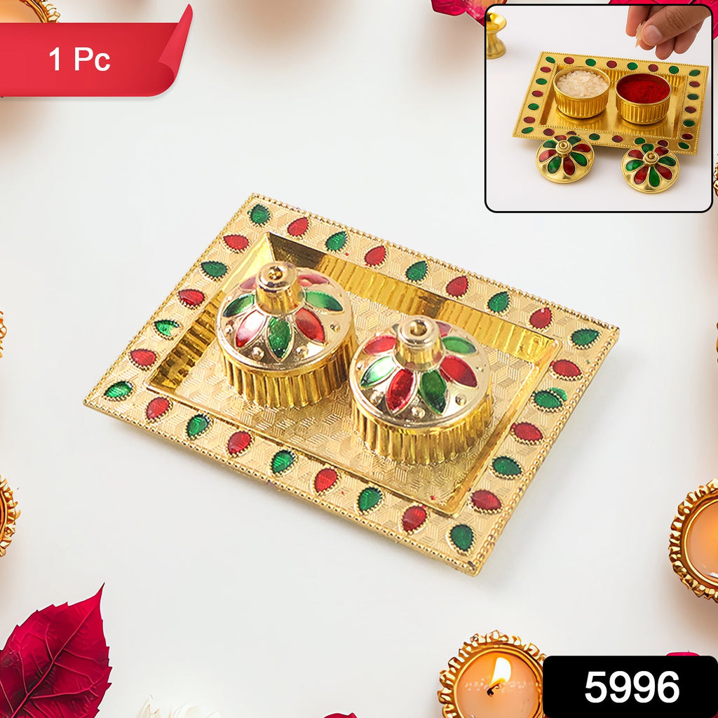 Rakasha Bandhan Special Puja Thali, Kumkum Thali Holder, Pooja Return Gift, Indian Housewarming Gifts, Brother / Bhai / Bhabhi / Sister / Family   for Rakshabandhan, Diwali (Mix Design)-Home Improvement-AniGuess-AniGuess