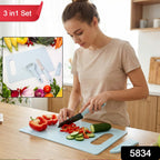 3 in 1 Kitchen Knife & Chopping Board Set (1 Set)